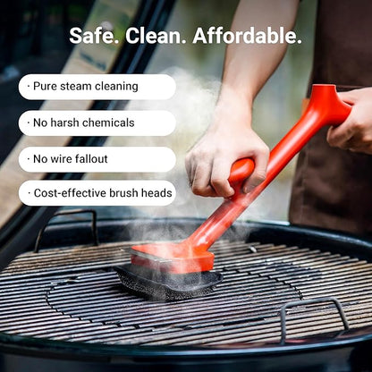 ThermoMaven BBQ Grill Brush Bristle Free - 17" Safe Steam Grill Cleaner Brush with Scraper and 3 Brush Heads for Porcelain/Gas/Charcoal Grill Outdoor Grill Barbecue Cleaner