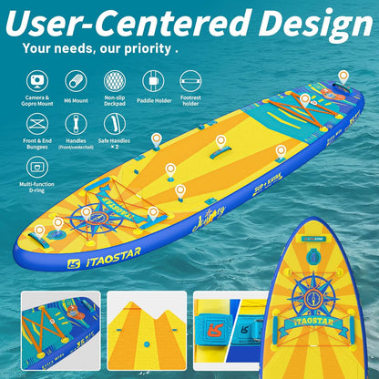 Journey 11'6" / 11'×34" / 11'×35" Extra Wide Paddle Board, One-Stop Premium SUP Board Accessories, Tailored Fins, Stable Inflatable Stand Up Paddle Boards for Youth/Adults of All Skill Levels