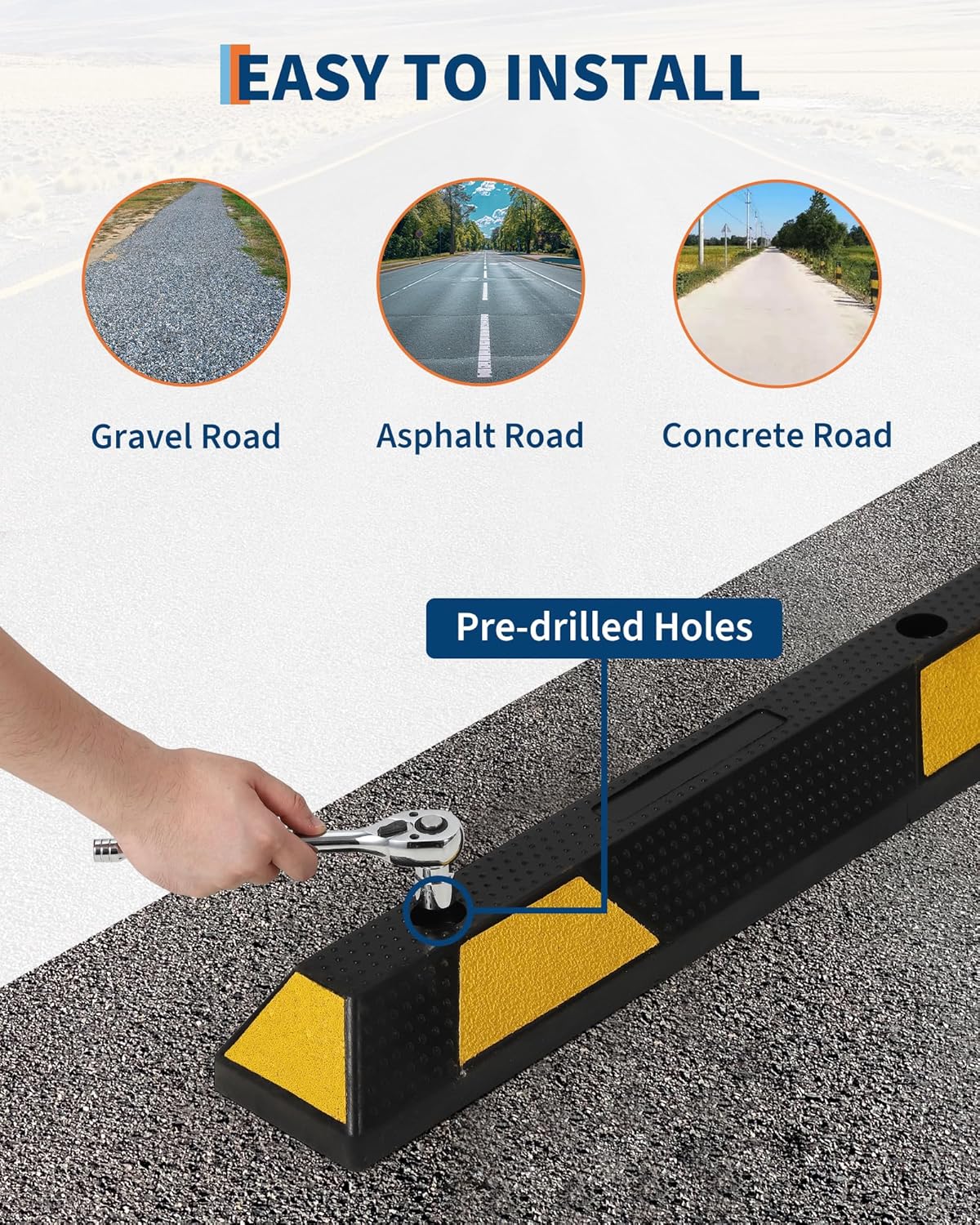 Garvee 72 Inch Heavy Duty Rubber Parking Curb, Garage Car Wheel Stopper with Yellow & Black Reflective Strips, Durable Speed Bump for Driveway, Warehouse & Parking Lots
