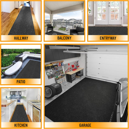 Ottomanson Mud Mat 2' x 2' Entryway Rug - Non-Slip Scraper Doormat for Muddy Paws, Dirt Trapping Indoor/Outdoor Mat for High-Traffic Areas, Kitchen, Garage, Patio, Black