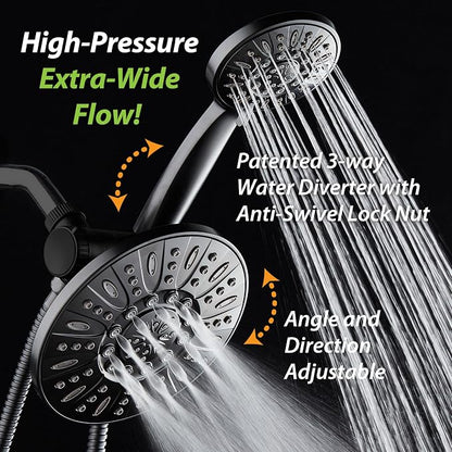 AquaDance for California - 7" Premium High Pressure 3-Way Rainfall Combo for Best of Both Worlds - Luxury 6-Setting Rain Showerhead and Hand Held Shower Separately or Together - Matte Black Finish