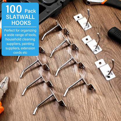 Moxweyeni 100 Pcs Heavy Duty Slatwall Panel Hooks Hanging Metal Slat Wall Hanging Hooks Silver Slat Wall Hanger Commercial Grade Slatwall Pegs Accessories for Shop Retail Display(2inch)