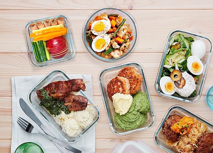 M MCIRCO 30 Pieces Glass Food Storage Containers with Snap Locking Lids,Glass Meal Prep Containers Set - Airtight Lunch Containers, Microwave, Oven, Freezer and Dishwasher