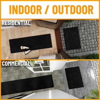 Ottomanson 2'7" x 35' Hallway Runner with Scraper Pile - Extra Durable Non-Slip Rug Mat for Indoor & Outdoor Use - Ideal for Kitchen, Entryway & Garage - High-Traffic Carpet, Black