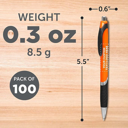DISCOUNT PROMOS Ballpoint Pens With Rubber Grip - 100 pack - Customizable Text, Logo - Black Ink Ball Point Pen with Soft Touch Plastic - Orange