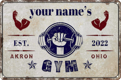 Custom Gym Sign Wall Art Decor Personalized Name Aluminum Metal Sign Retro Workout Room Fitness Center Tin Sign