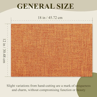 KXN Thanksgiving Placemats Set of 8, Dual-Layer Thickened Faux Linen Table Mats, Heat Resistant & Wrinkle-Free, Machine Washable Cloth Place Mats for Kitchen Dining Indoor Outdoor (Orange)