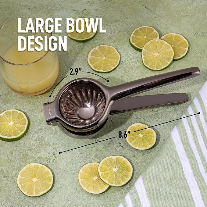 Zulay Kitchen Lemon Squeezer Stainless Steel - Premium Quality, Heavy Duty Solid Metal Squeezer Bowl - Large Manual Citrus Press Juicer and Lime Squeezer Stainless Steel - Black