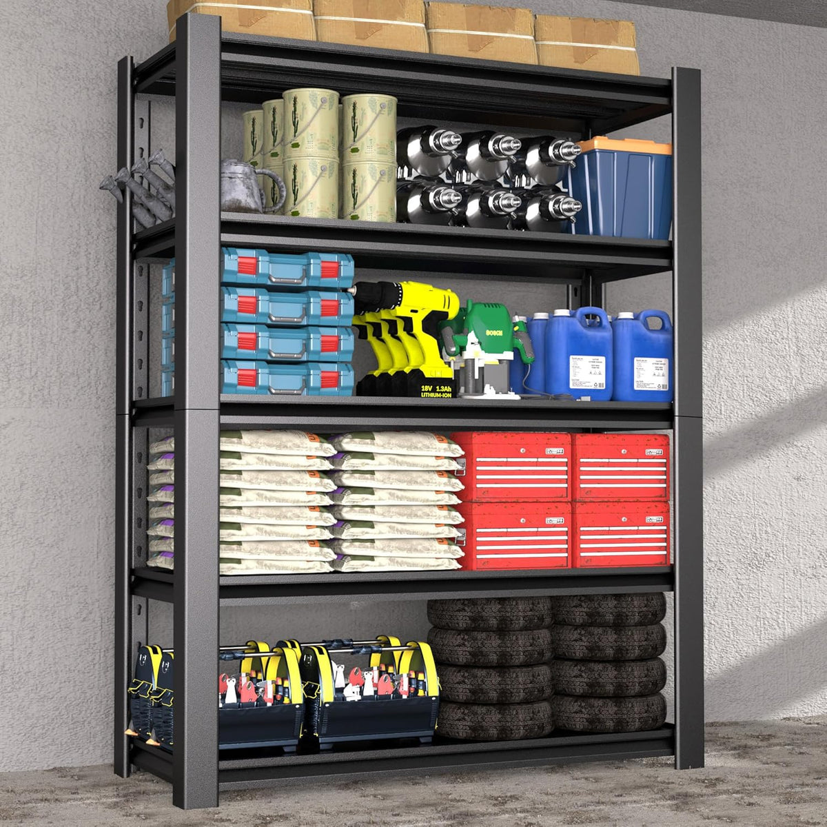 72" H x 48" W x 20" D 5-Tier Heavy Duty Garage Shelving Unit, 3000 LBS Capacity Metal Storage Rack,Adjustable Steel Shelves for Garage, Warehouse, Basement, Pantry, Workshop.1 Pack