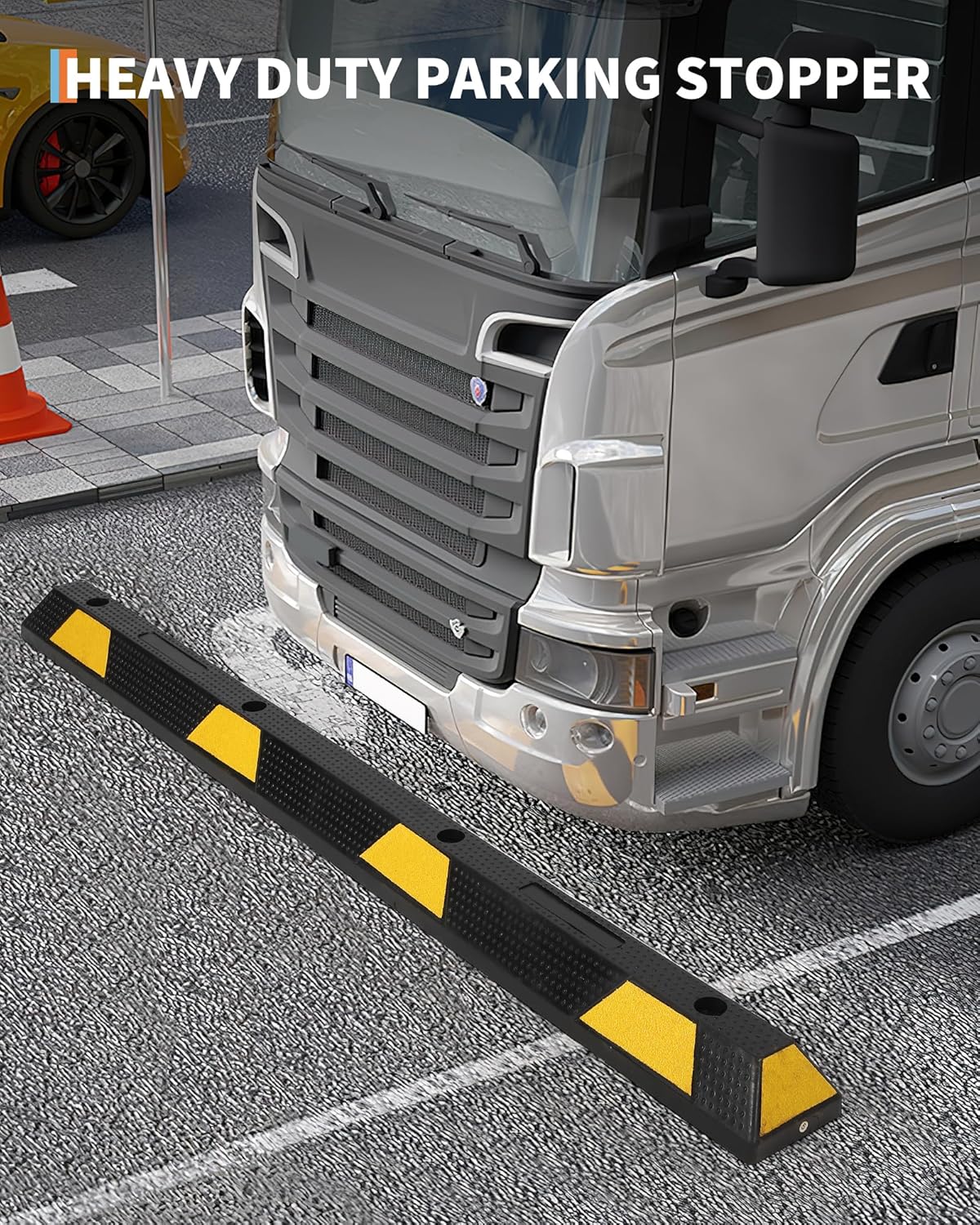 Garvee 72 Inch Heavy Duty Rubber Parking Curb, Garage Car Wheel Stopper with Yellow & Black Reflective Strips, Durable Speed Bump for Driveway, Warehouse & Parking Lots