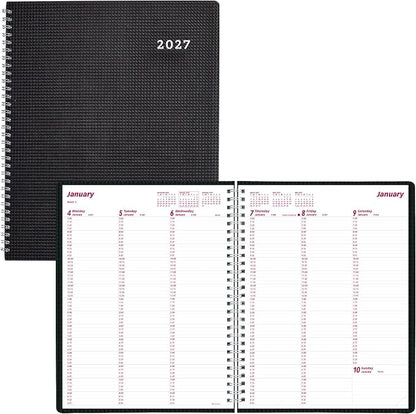 Brownline® 2027 DuraFlex Weekly Planner, Appointment Book, 12 Months, January to December, Twin-Wire Binding, 11" x 8.5", Black (CB950V.BLK)