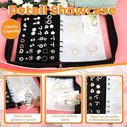 Meneng Earring Travel Case Organizer: Transparent Jewelry Storage Book with 20 PVC Pages + 2 Velvet Sheets - Crush Proof Jewelry Binder for Bloggers