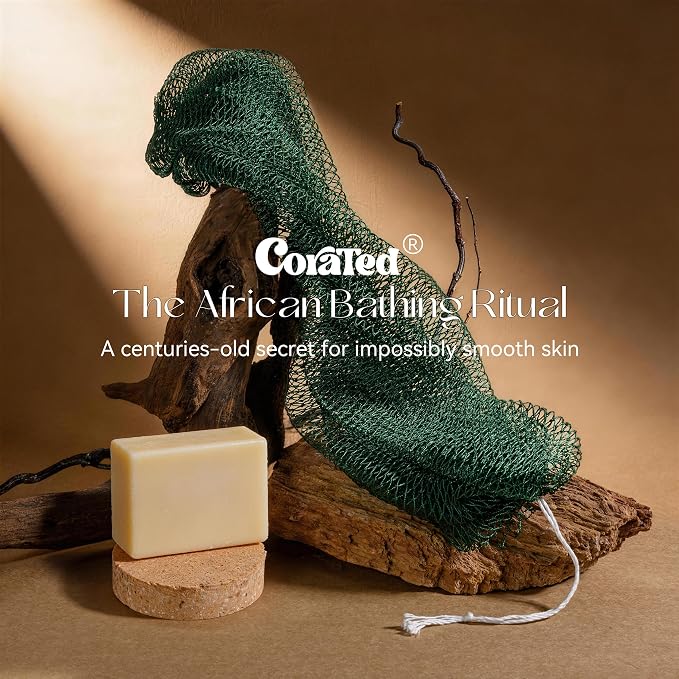 CORATED African Net Sponge Authentic, Shower Loofah Exfoliating Bath Net Sponge with Knots, Body Scrubber for Women and Men Daily Use Body Care, Travel Portable Bath Accessories for Bathroom