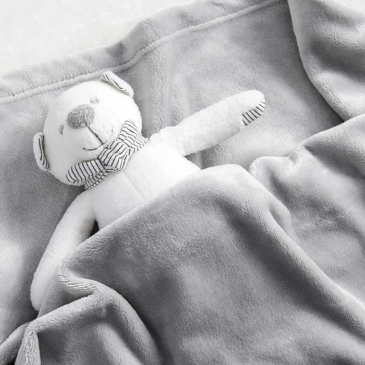 Bedsure Bedding Fleece Blanket for Girls and Boys - Soft Cozy Cute Small Throw Blankets for Travel, 43x55 Inches, Light Grey
