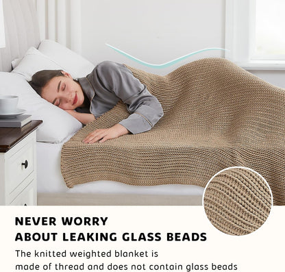L'AGRATY Knitted Weighted Blanket - 50"x60" 7lbs Cooling Chunky Knit Heavy Blanket for Adults Braided Crochet Throw Thick Cable Yarn Knit Decorative No Beads Evenly Weighted Machine Washable