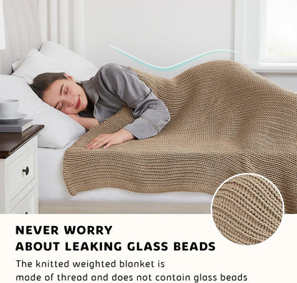 L'AGRATY Knitted Weighted Blanket - 60"x80" 15lbs Cooling Chunky Knit Heavy Blanket for Adults Braided Crochet Throw Thick Cable Yarn Knit Decorative No Beads Evenly Weighted Machine Washable
