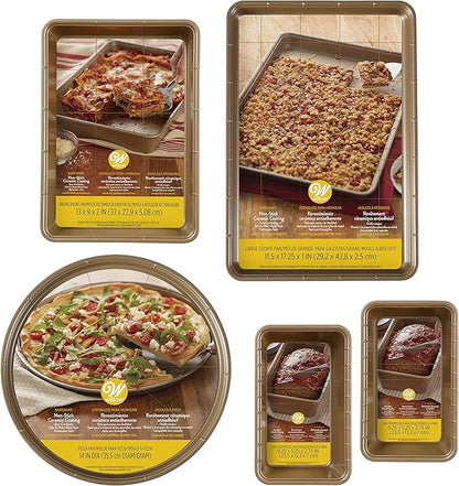Wilton 2104-3928 Ceramic-Coated Non-Stick Bakeware Set, Tan