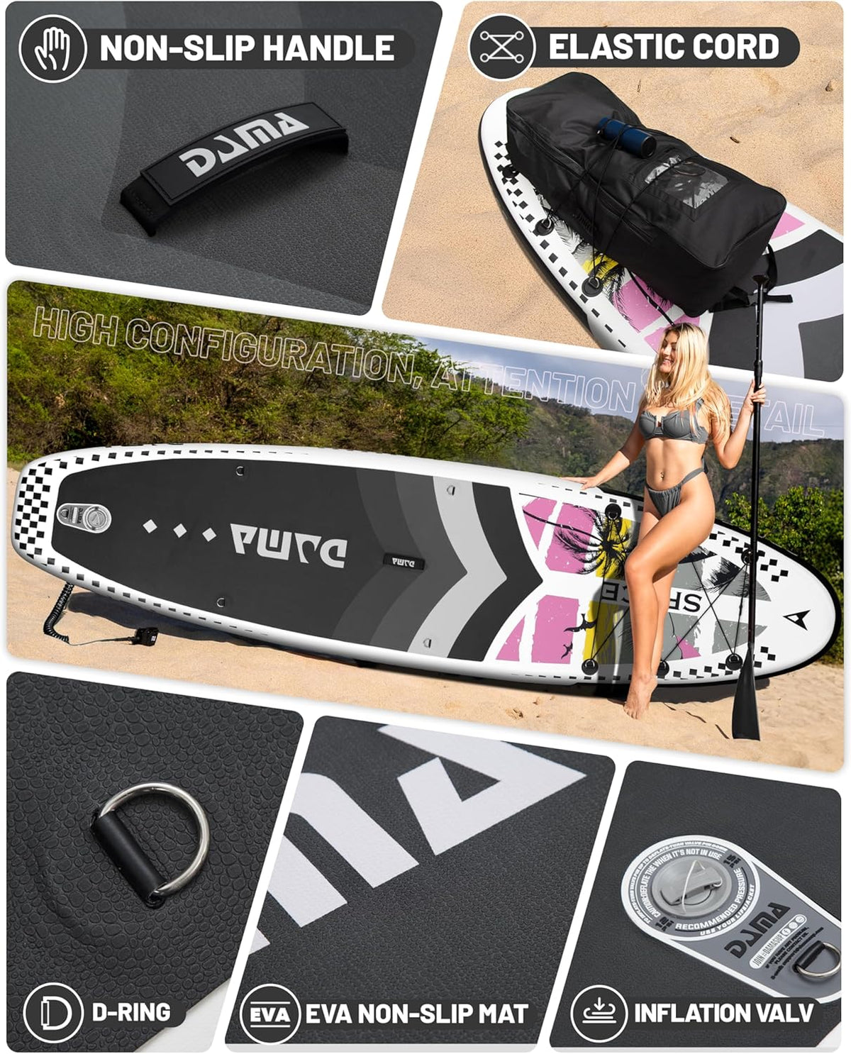 DAMA 11'*34"*6" Inflatable Paddle Board, Paddle Boards for Adults,Sup,Lightweight and Durable, Easy to Inflate, Versatile in Style, Fully Functional, Equipped w/High Grade Accessories.