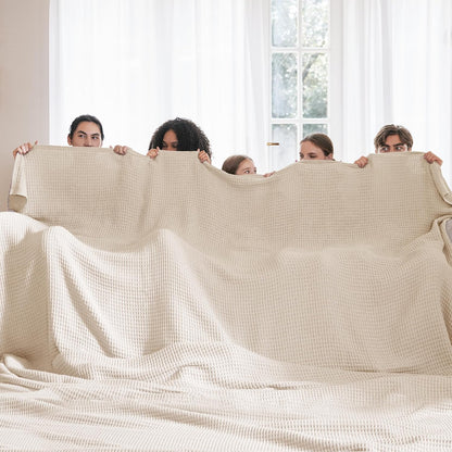 Bedsure 100% Cotton Large Blanket Oversized King for Bed - Breathable Thick Waffle Weave Blanket for Summer, Couch Cover, Khaki (a Little Bit Yellow), 120x94 inches