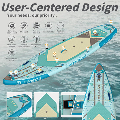 City Park 12'×35" Extra Wide Paddle Board with Seat, One-Stop Premium SUP Board Gears, Tailored 5 Fins, Stable Inflatable Stand Up Paddle Boards for Youth/Adults of All Levels