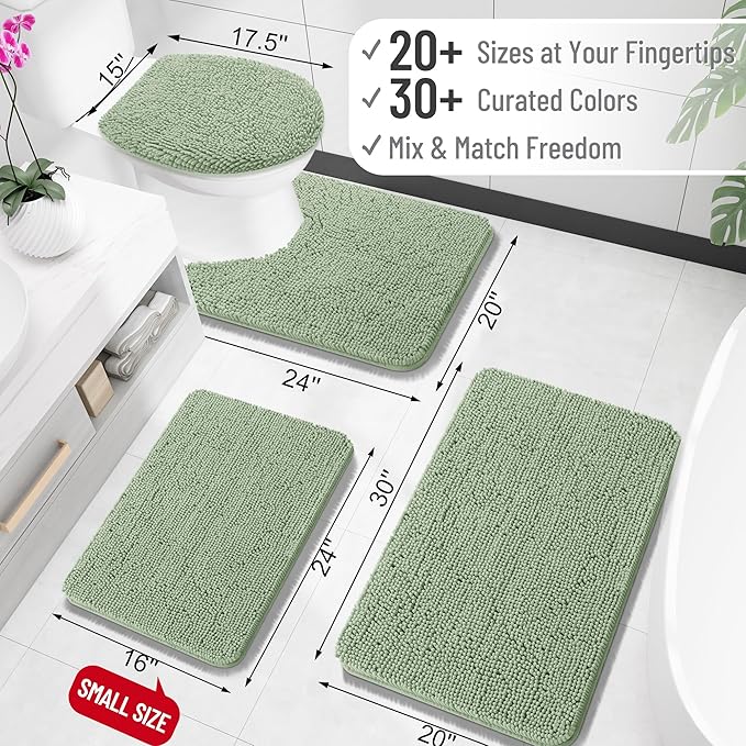 OLANLY Toilet Rugs U-Shaped 24x20, Extra Soft Absorbent Chenille Contour Bathroom Rugs for Toilet, Dry Quickly, Machine Washable, Non-Slip Bath Mat, Sage Green