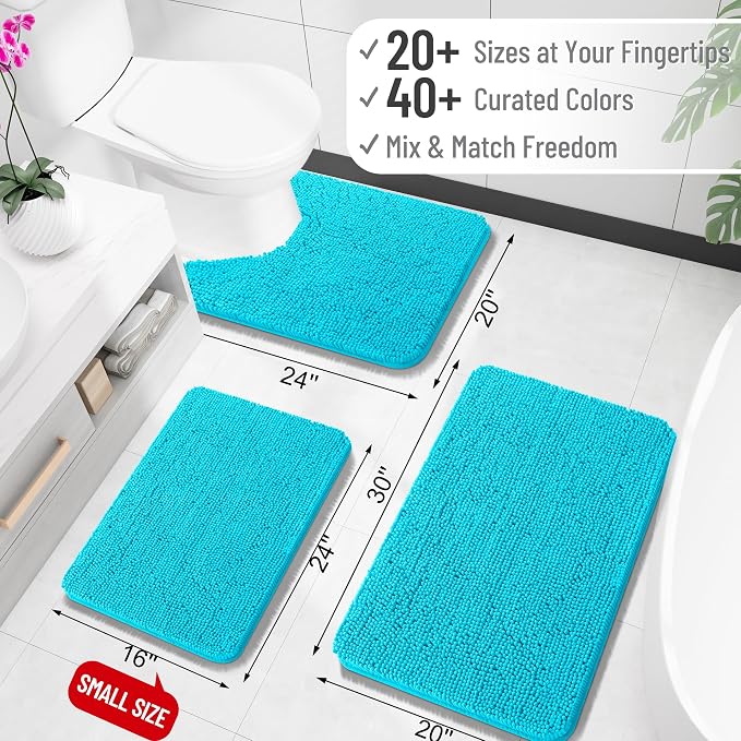 OLANLY Large Bathroom Rugs 45x27, Extra Soft Absorbent Chenille Bath Rugs, Rubber Backing Quick Dry, Machine Washable Bath Mats for Bathroom Floor, Tub and Shower, Home Decor Accessories, Aqua Sky