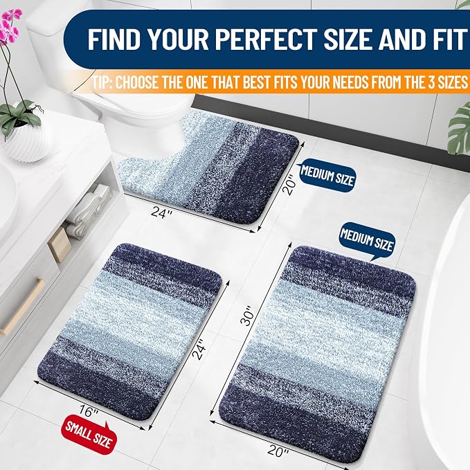 OLANLY Bathroom Runner Rugs Mat 70x24, Extra Soft Absorbent Microfiber Bath Rugs, Rubber Backing, Quick Dry, Washable Long Bath Mats for Bathroom, Tub and Shower, Home Decor Accessories, Airy Blue