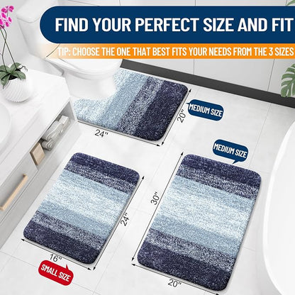 OLANLY Bathroom Runner Rugs Mat 70x24, Extra Soft Absorbent Microfiber Bath Rugs, Rubber Backing, Quick Dry, Washable Long Bath Mats for Bathroom, Tub and Shower, Home Decor Accessories, Airy Blue