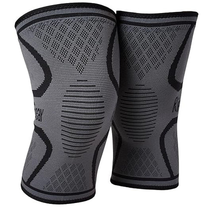 RiptGear Knee Compression Sleeve - 2 Pack - Braces for Knee Pain - Compression for Arthritis, Meniscus Tear, Running - Support for Women and Men - Sleeves Weightlifting (Large, Gray (2 Pack))