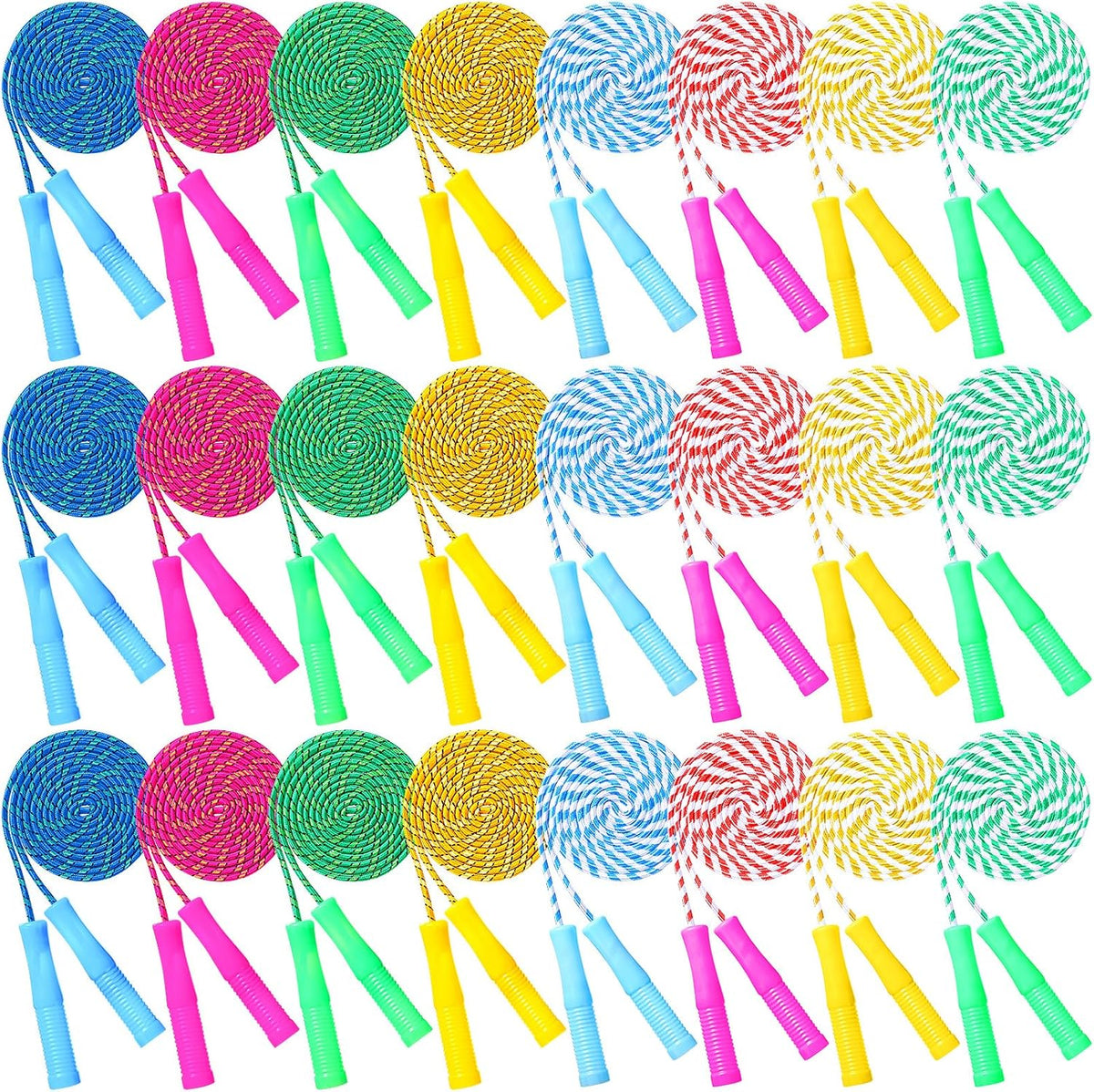Aoriher 7. 87 ft Back to School Cotton Colorful Jump Rope for Kid Toddler Bulk Adjustable Length Stripe Skipping Rope with Plastic Handle for Outdoor Exercise Fitness Equipment Workout