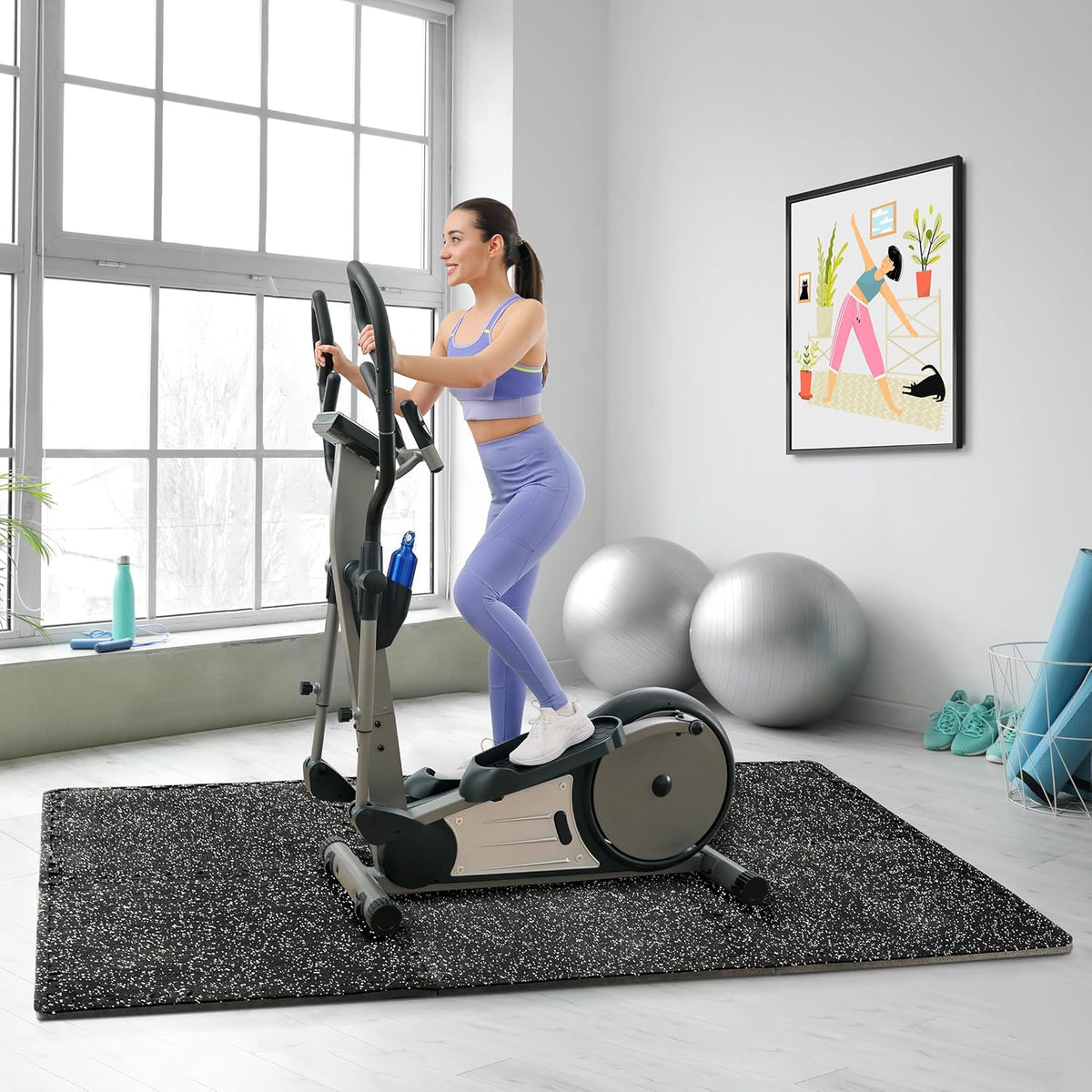 Sivan Fitness 1/2" Thick Rubber Top High-Density EVA Foam Gym Flooring for Home Gym - 48 Sq Ft Exercise Mat Tiles for Workout, Yoga, MMA, Heavy Exercise Equipment Mat - 12 Interlocking Gym Floor Mat