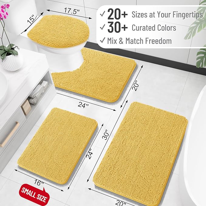 OLANLY Large Bathroom Rugs 59x35, Extra Soft Absorbent Chenille Bath Rugs, Rubber Backing Quick Dry, Machine Washable Bath Mats for Bathroom Floor, Tub and Shower, Home Decor Accessories, Yellow