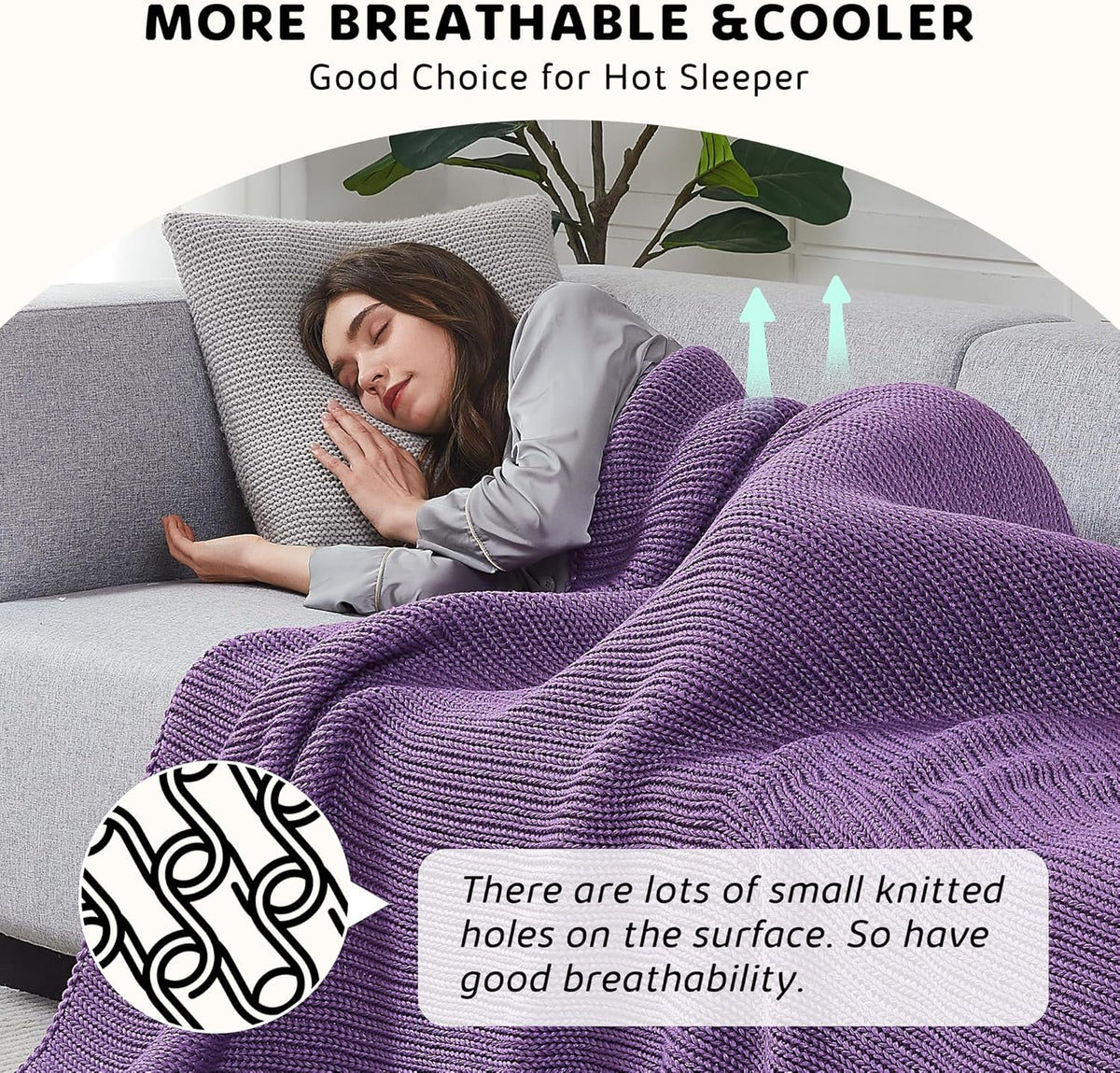 L'AGRATY Knitted Weighted Blanket - 50''x60'' 7lbs Cooling Chunky Knit Heavy for Adults Braided Crochet Throw Thick Cable Yarn Decorative No Beads Evenly Machine Washable, K - Purple (Knitted)