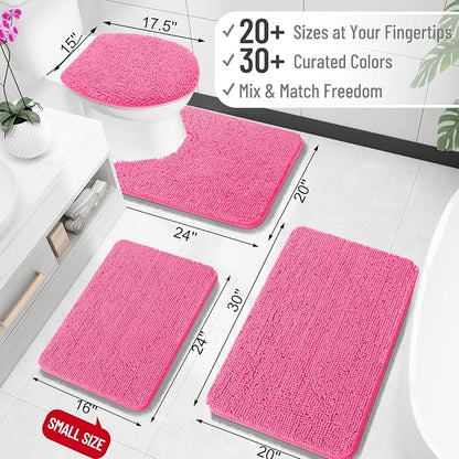 OLANLY Bathroom Rugs 30x18, Extra Soft Absorbent Chenille Bath Rugs, Rubber Backing Quick Dry, Machine Washable Bath Mats for Bathroom Floor, Tub and Shower, Home Decor Accessories, Hot Pink