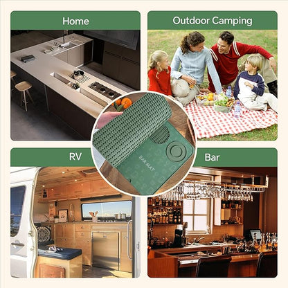 Bar Mat, Bar Accessories, Multifunctional Folding Cocktail Mat with Cutting Board, 18" X 12"(Green) Drying Mats,Bar Mat for Countertops,Bar Decorations for Home, Outdoor Bar Accessories,Travel