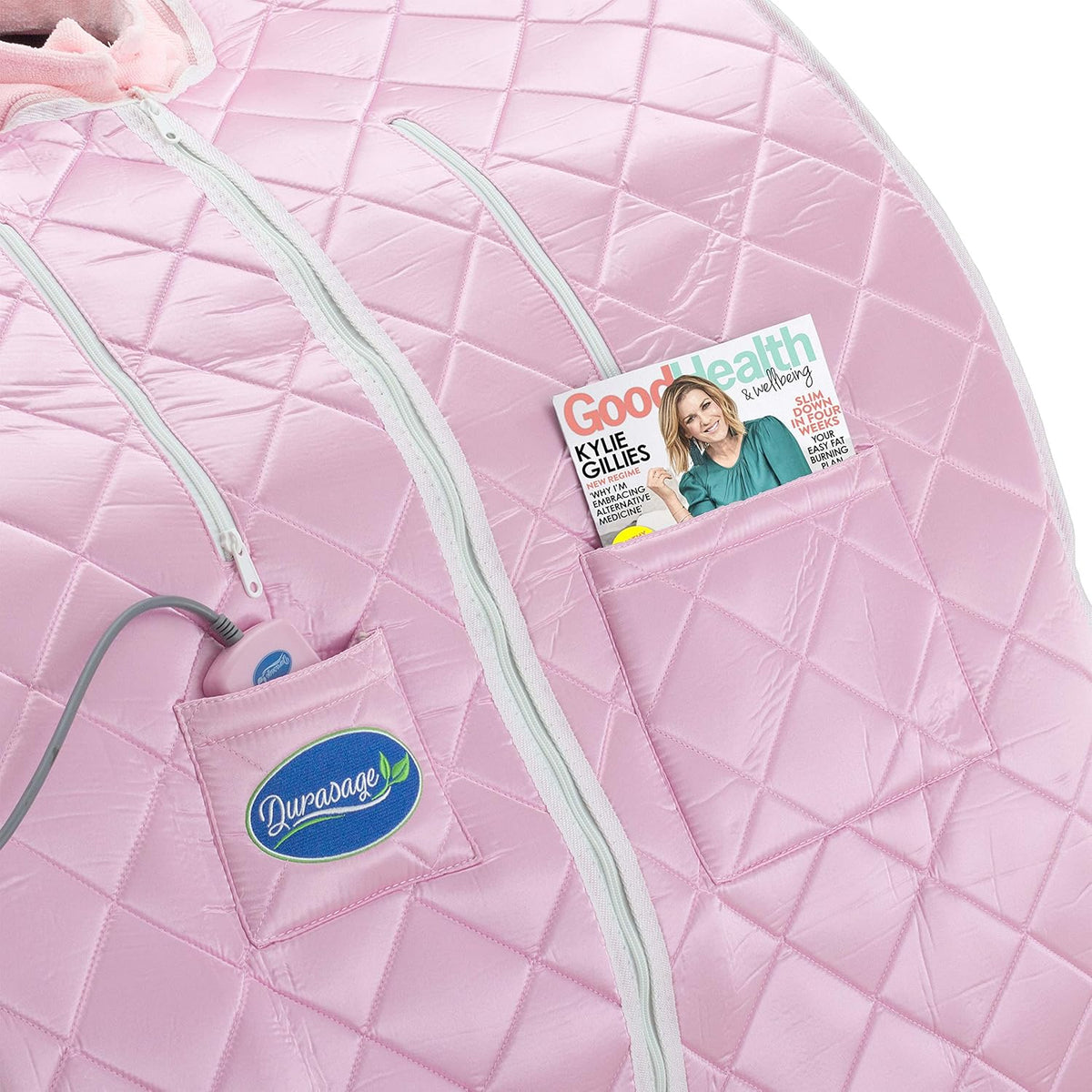 Durasage Personal Ultra Low EMF Portable Infrared Sauna Spa for Home – Detox, Relaxation, 30-Min Timer, Handheld Remote, Heated Footpad, and Chair (Light Pink)