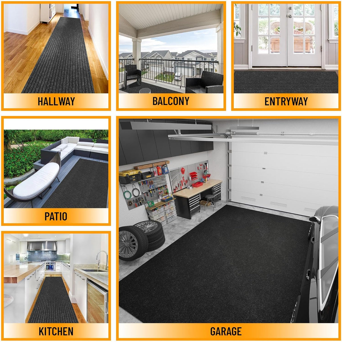 Ottomanson 2' x 48' Hallway Runner with Scraper Pile Extra Durable Non-Slip Rug Mat for Indoor & Outdoor Use - Ideal for Kitchen, Entryway, Patio & Garage - High-Traffic Carpet, Black
