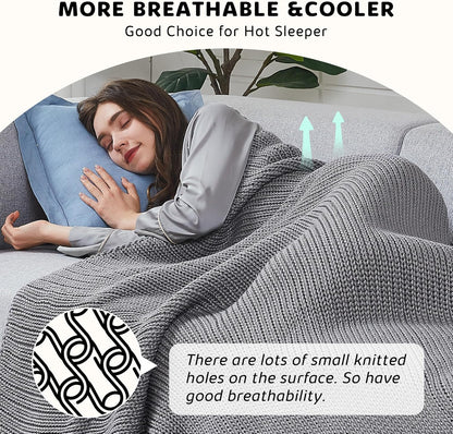 L'AGRATY Knitted Weighted Blanket - 50"x60" 7lbs Cooling Chunky Knit Heavy Blanket for Adults Braided Crochet Throw Thick Cable Yarn Knit Decorative No Beads Evenly Weighted Machine Washable