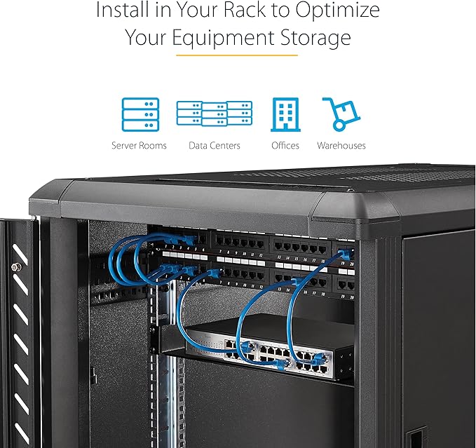 StarTech.com 1U Server Rack Shelf - Universal Rack Mount Cantilever Shelf for 19" Network Equipment Rack & Cabinet - Heavy Duty Steel – Weight Capacity 44lb/20kg - 16" Deep Tray, Black (CABSHELF116)