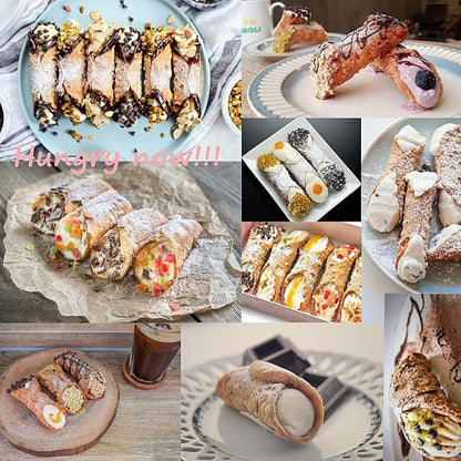 Alovexiong Non-stick Cannoli Tubes Molds 6pcs Cream Horn Molds Stainless Steel 4.92 inch Large Cannoli Molds Kit Baking Tubes Cones Pastry Roll Cream Roll Horn Croissant Mold Diagonal Shaped