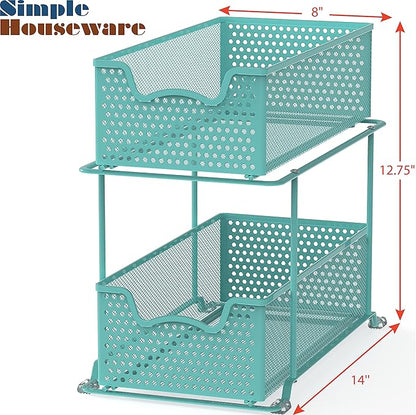 SIMPLE HOUSEWARE 2 Tier Sliding Cabinet Basket Organizer Drawer, Turquoise