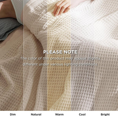 Bedsure 100% Cotton Blanket King Size for Bed - Breathable and Soft, Waffle Weave Blanket for Summer, Thick Cozy Fall Blankets for Women Gift, Khaki (a Little Bit Yellow), 104x90 inches