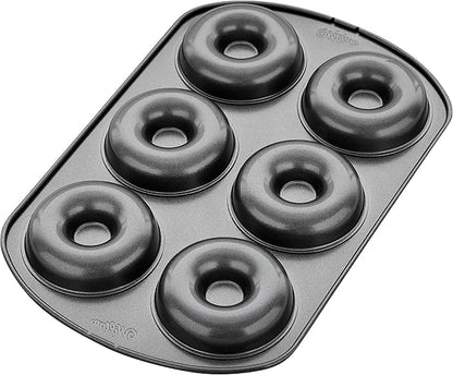 Wilton 6-Cavity Doughnut Baking Pan, Makes Individual Full-Sized 3 3/4" Donuts or Baked Treats, Non-Stick and Dishwasher Safe, Enjoy or Give as Gift, Metal (1 Pan)