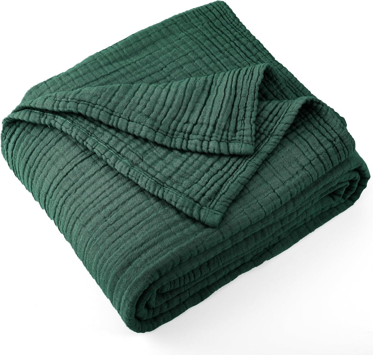 Carriediosa 100% Cotton Muslin Throw Blanket 90" X 90" Queen Size，4-Layers Summer Gauze Throws for Bed Couch，Soft Lightweight Breathable Linen Blankets Bedspread for Adults All Season，Dark Green