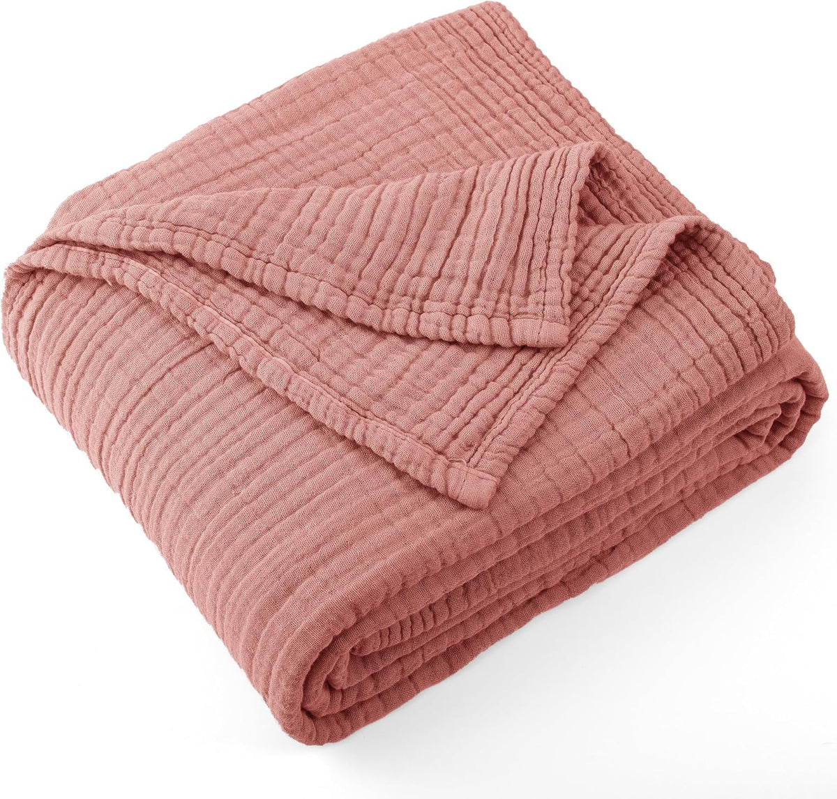 Carriediosa 100% Cotton Muslin Throw Blanket 70" X 80" Twin Size，4-Layers Summer Gauze Throws for Bed Couch，Soft Lightweight Breathable Linen Blankets Bedspread for Adults All Season，Mauve