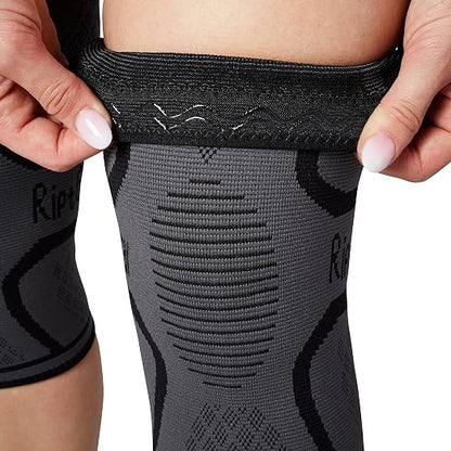 RiptGear Knee Compression Sleeve - 2 Pack - Braces for Knee Pain - Compression for Arthritis, Meniscus Tear, Running - Support for Women and Men - Sleeves Weightlifting (Large, Gray (2 Pack))