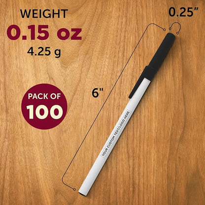 DISCOUNT PROMOS Custom Value Stick Pens Set of 100, Personalized Bulk Pack - Black Ink, Great for Office, School, Business, Tradeshows, Events - Black