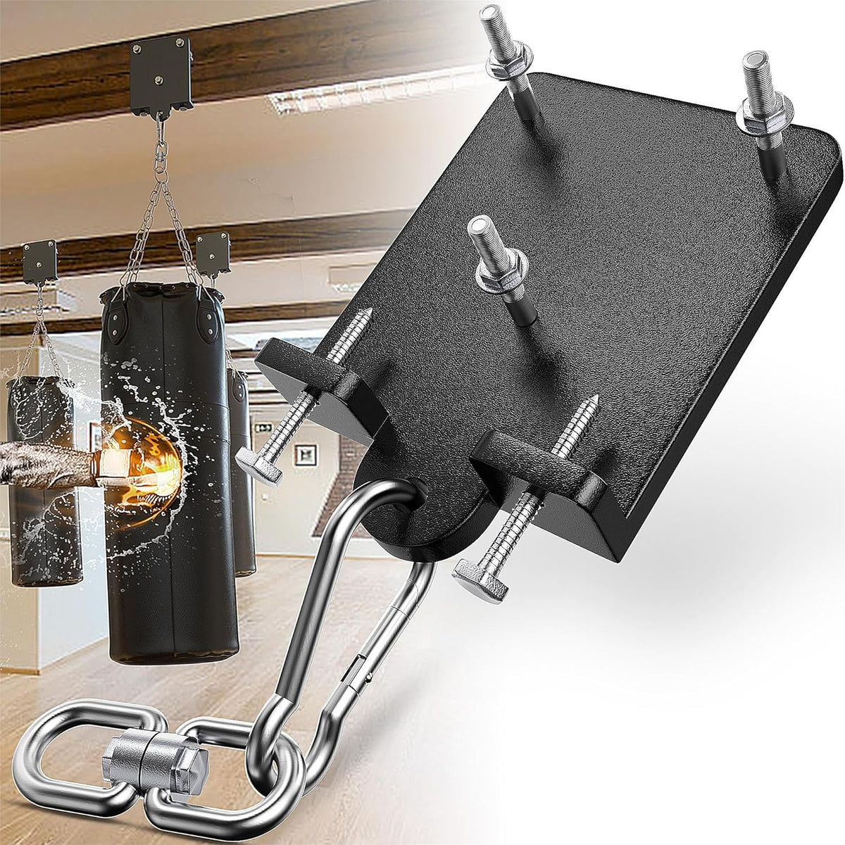 1200lb Heavy Punching Boxing Bag Hanger, 360° Beam Punching Bag Hanger, Rafter Heavy Bag Mount Hook, Punching Bag Mounting Bracket, Rotation Wall Ceiling Mount Bracket for Muay Thai Yoga Swing Hammock