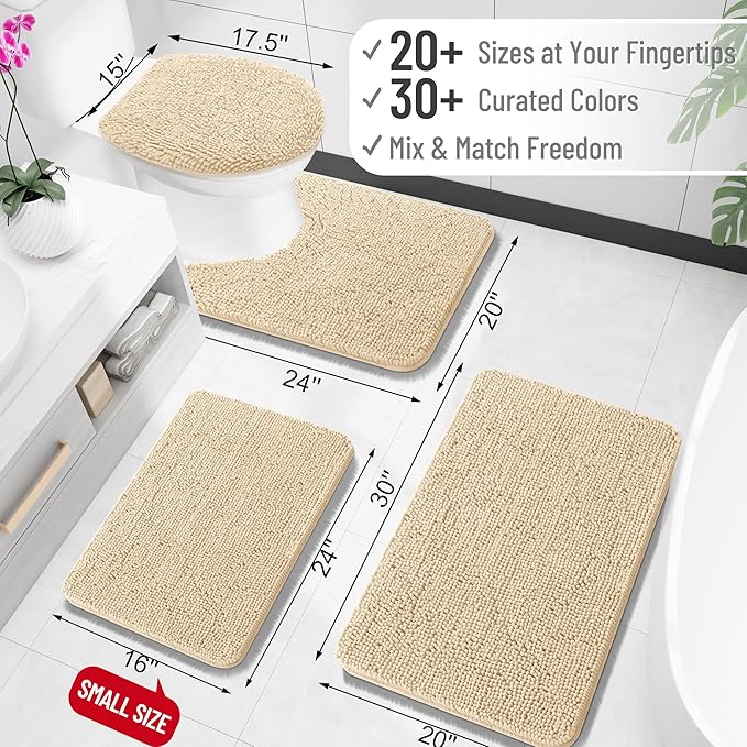 OLANLY Bathroom Rugs 30x18, Extra Soft Absorbent Chenille Bath Rugs, Rubber Backing Quick Dry, Machine Washable Bath Mats for Bathroom Floor, Tub and Shower, Home Decor Accessories, Beige