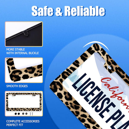 Leopard License Plate Frame Cheetah Leopard Brown License Plate Stainless Steel Funny License Plate Holder Animal Car Accessories with Screws Car Decoration 12.3" x 6.3" Fits Standard Vehicles Size
